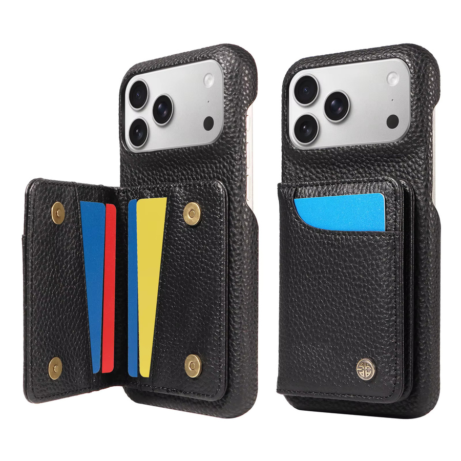 EAACAA Handyhülle aus PU-Leder für iPhone 15 16 17 Pro Max Plus Mini in Schwarz und Pink mit Kartenhalter und Ständerfunktion - Bild 4
