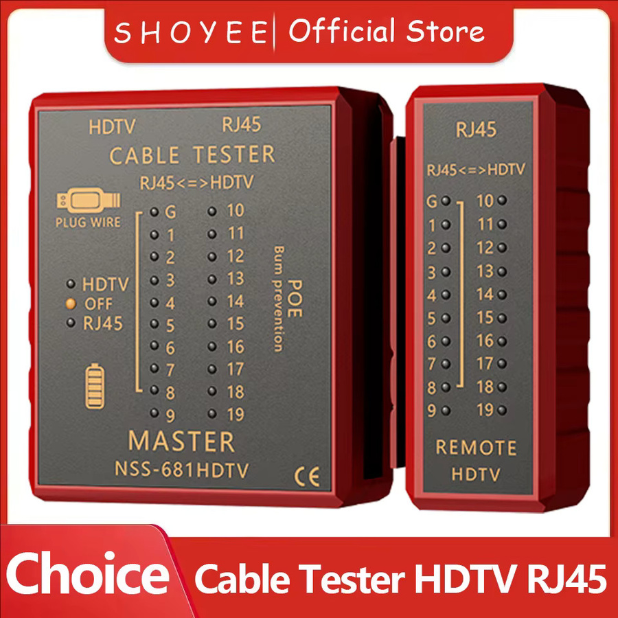SHOYEE Multifunktionaler Netzwerkkabeltester mit HDMI-Kompatibilität für RJ45 8P8C LAN POE und RJ11 Telefonleitung in Rot - Bild 7