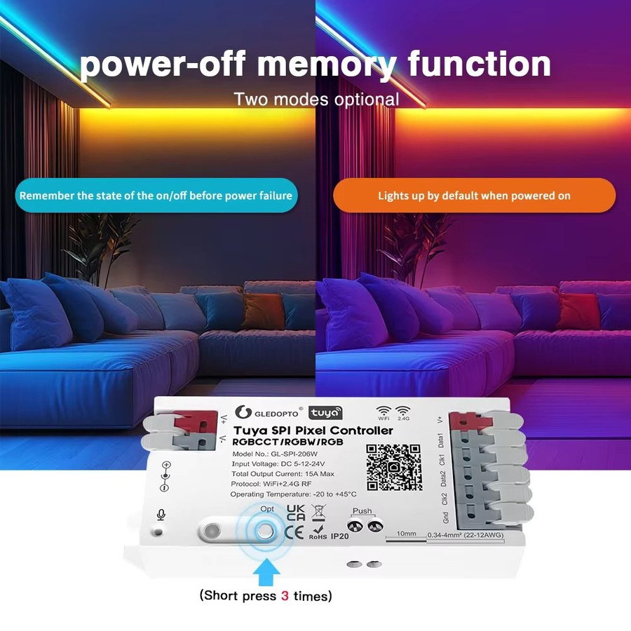 GLEDOPTO LED Pixel Streifen Licht Controller mit Tuya und Smart Life Wifi für RGBIC WS2811 TM1814B TM1934A SK6812 WS2801 WS2805 UCS2904B bis 206W - Bild 5