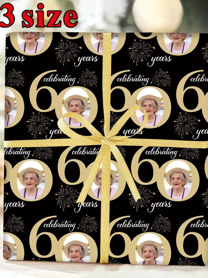 Personalisiertes Foto-Geschenkpapier für Geburtstage, 3 Blatt, Schwarz, für deine Partydekoration und DIY-Geschenkverpackung - Bild 7