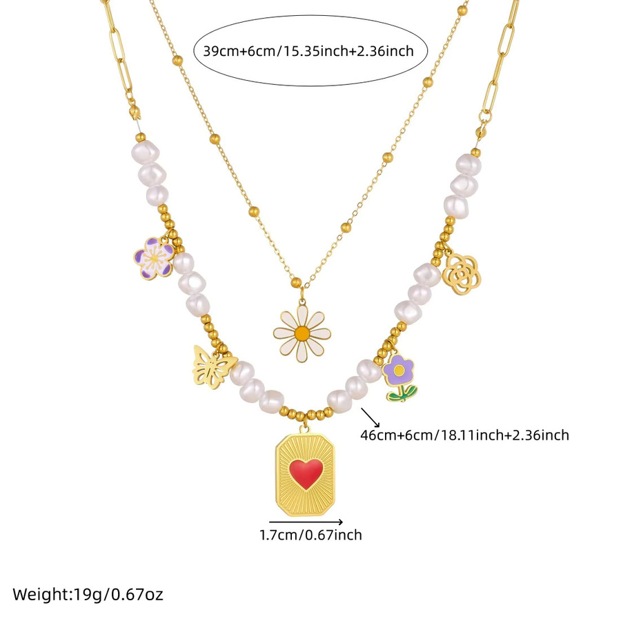 xiyanike Halskette 2-Schicht, Edelstahl, Perle, Gold, Damen - Bild 2