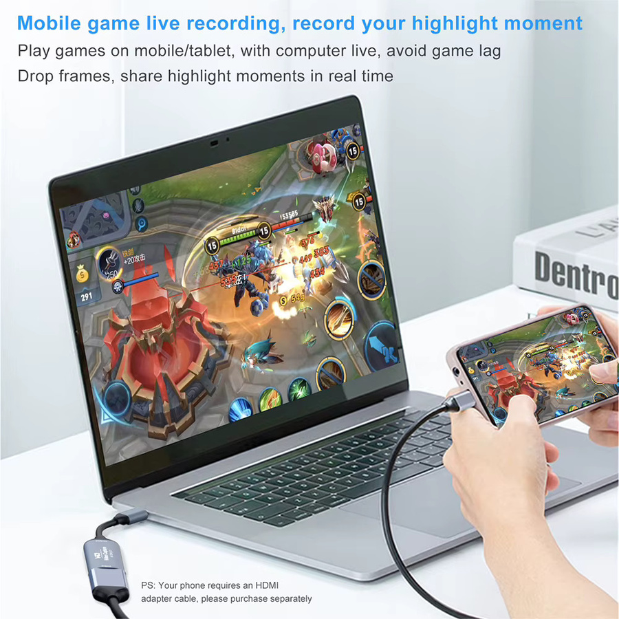 KOJESHUN Video Capture Card HDMI zu USB-C 3.1 Grabber in Grau für PS5, Xbox, Nintendo Switch, Macbook und iPad - Bild 4