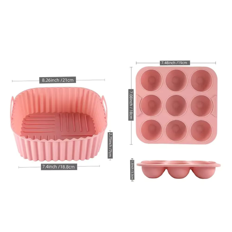 2-teiliges quadratisches Silikon-Set für Heißluftfritteusen, lebensmittelechtes Zubehör zum Backen und für Muffin-Formen, Schwarz - Bild 2