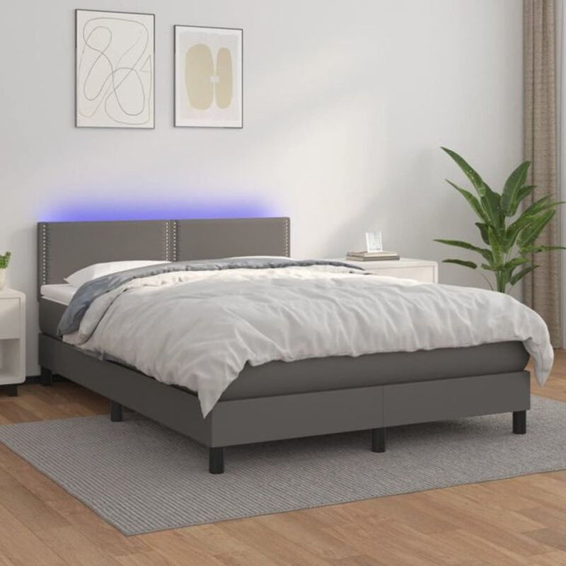 Vidaxl Boxspringbett mit Matratze aus Kunstleder in Grau, B/T/H: 140 x 200 x 78 cm - Bild 1
