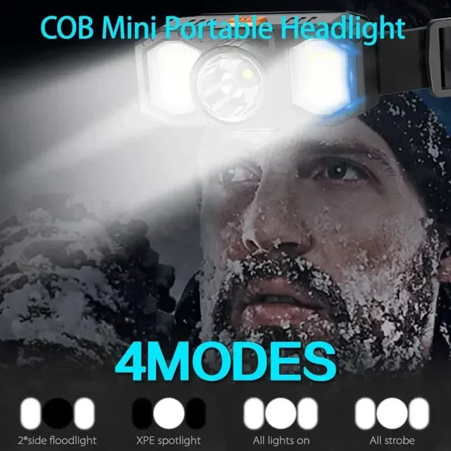 ESMARTER LED COB Mini Stirnlampe, USB aufladbar und wasserdicht, Schwarz - Bild 1