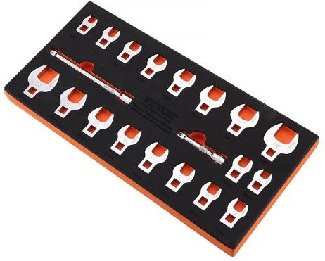 VEVOR Crowfoot Steckschlüssel-Set 20-teilig mit 3/8 Zoll Antrieb, SAE und Metrisch, inklusive 2 Verlängerungsstangen und EVA-Werkzeugbox, Silber/Mehrfarbig, 40Cr Stahl mit Chrom-Finish - Bild 1