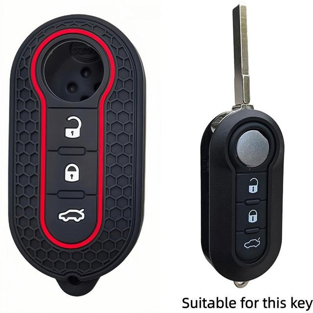 Silikon-Schlüsseltasche für Auto-Schlüssel und Fernbedienung, passend für Peugeot Boxer, Citroen Jumper, Fiat 500, Panda, Ducato, 500L, Punto und Lancia Musa, Schwarz - Bild 1