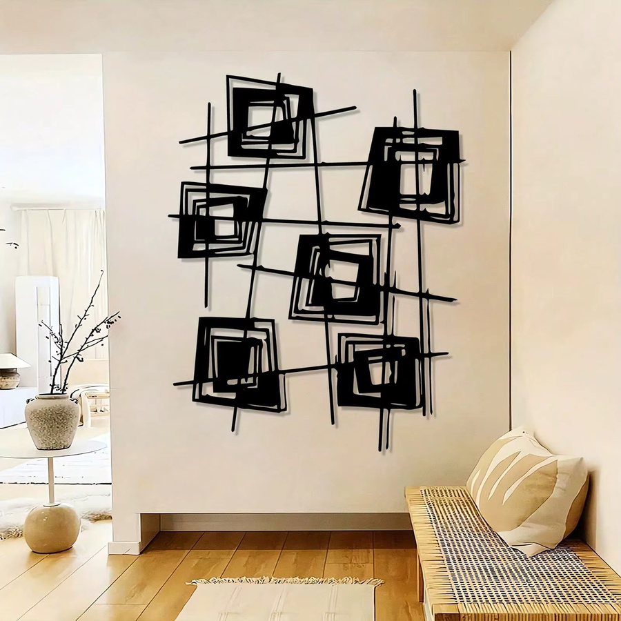 Vackstod Moderne Metall-Wandkunst von CIFBUY, abstrakte geometrische Wanddekoration aus Eisen in Schwarz und Weiß im industriellen Design - Bild 4