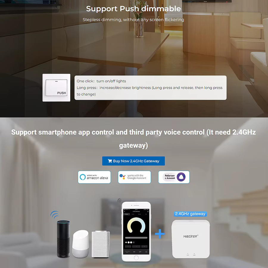 Miboxer TRI-C1 Triac Smart Dimmer Tuya Wireless RF + Push in Weiß - Bild 4