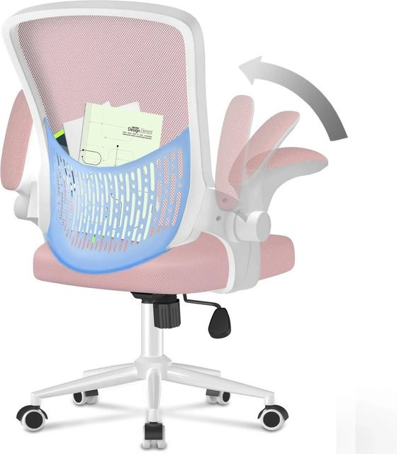Rattantree Ergonomischer Bürostuhl in Pink mit Klapparmlehnen, Mid Back Mesh und Lendenstütze, Höhenverstellbar, B/T/H: 60 x 60 x 60 cm - Bild 1