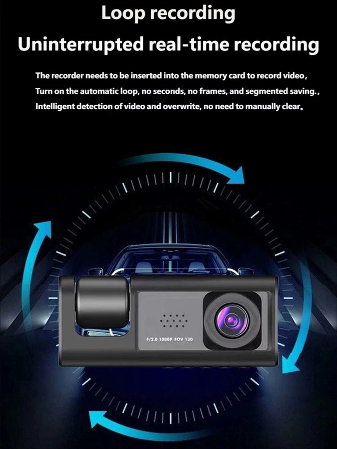 AutoCam WIFI Triple Kamera Dashcam in Schwarz mit 1080P Full HD und Nachtsicht als 3-Kanal Auto Innen und Außen Recorder - Bild 6