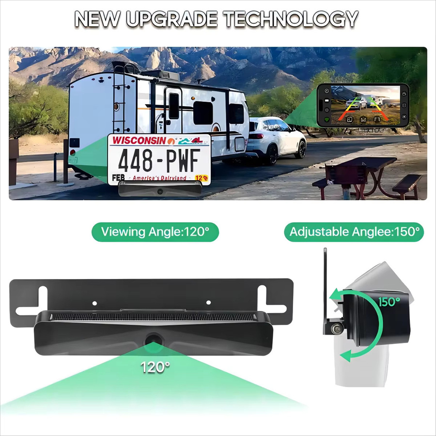 GreenYi Wireless Solar Energy 5G WiFi HD 1080P Rückfahrkamera und Frontscheinwerfer mit 4800-mAh-Akku in Schwarz für Auto, Van und Wohnmobil - Bild 3