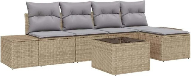 vidaXL Garten-Sofa-Set aus Poly-Rattan in L-Form mit 5 Teilen, Beige und Grau, inklusive Kissen und Couchtisch - Bild 1