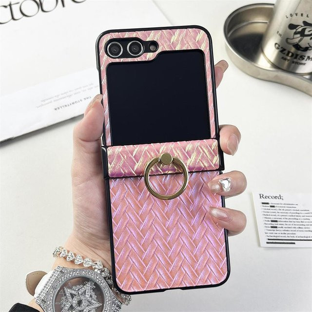 Samsung Galaxy Z Flip Hülle aus Leder mit Ringhalter und Lasergravur in Farbverlauf Pink/Multicolor für Z Flip 4, Z Flip 5 und Z Flip 3 - Bild 1