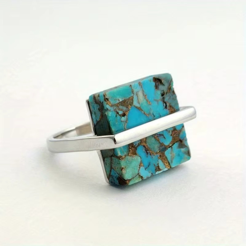 YoYo Ring, quadratisch, Türkisimitat, Silberfarbe, Damen - Bild 2