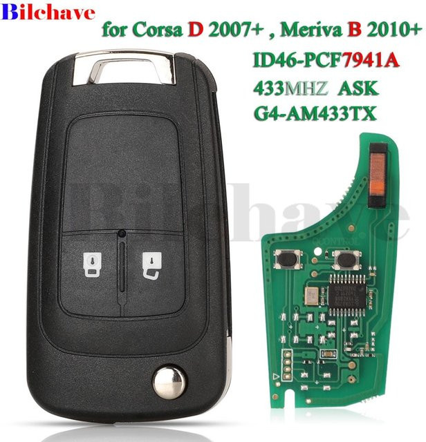 Jingyuqin G4-AM433TX Auto-Fernbedienungsschlüssel für Opel/Vauxhall Corsa D 2007-2012 und Meriva B 2010-2014, 433MHz ID46-PCF7941 Klappschlüssel in Schwarz - Bild 1
