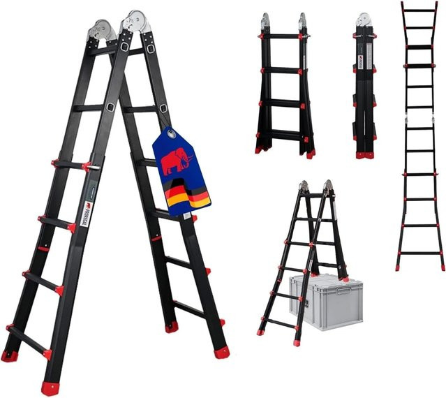 PROREGAL Apollo 3-in-1 Aluminium-Mehrzweckleiter mit 4x4 Sprossen in Schwarz, Höhe bis 4 m, Traglast 150 kg - Bild 1