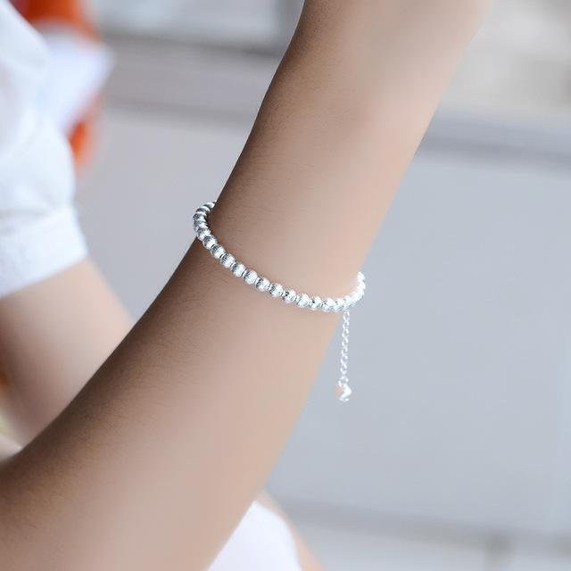 Armband 925 Sterling Silber, matte runde Perlen, Damen, grau - Bild 1