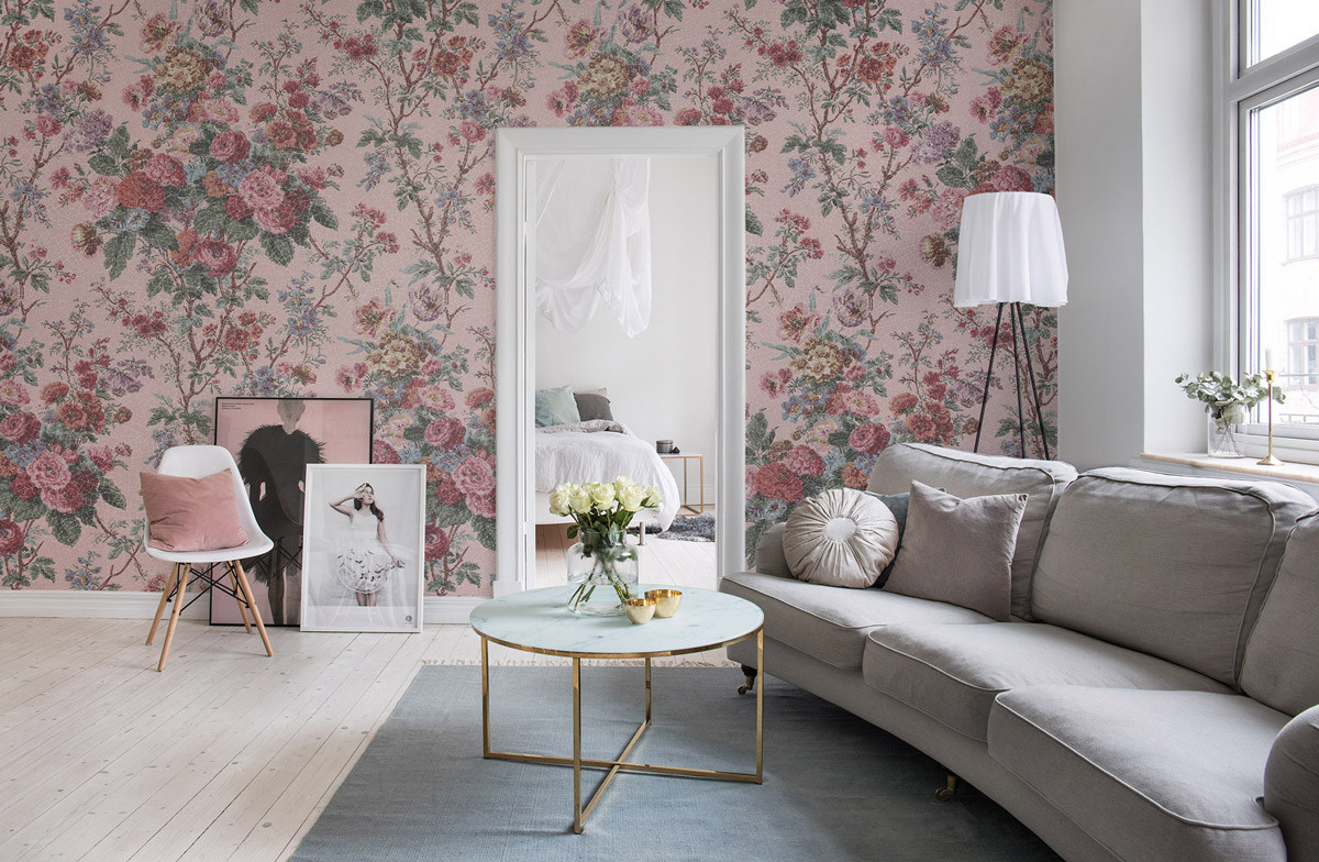 Rebel Walls Mural Floral Botanical in Porcelain Pink als Vintage Fototapete aus Vlies - Bild 1