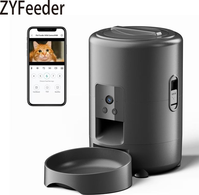 ZYfeeder Automatischer Haustierfutterspender mit Kamera und WLAN-App-Steuerung, 2L, Grau - Bild 1