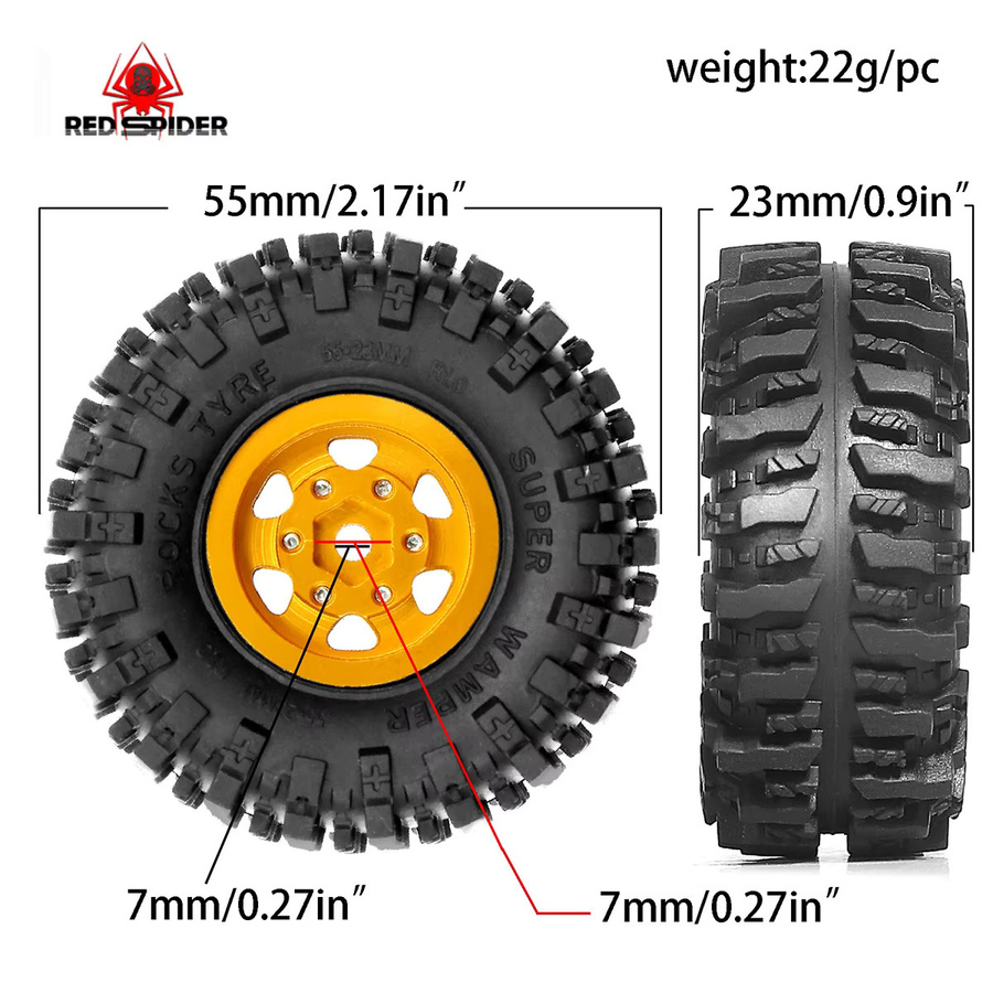 FMS Lkw Crawler Reifen, 4-teiliges Set, 55mm, 1/24, Metall, Gummi - Bild 2