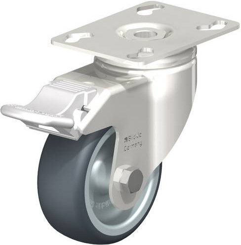 Blickle Lenkrolle LKPXA-TPA 80G-FI mit Feststeller, Rad-Durchmesser: 80 mm, Tragfähigkeit: 100 kg, Farbe: Grau, Material: Edelstahl und Kunststoff - Bild 1