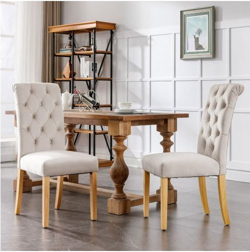 MUVOE Esszimmerstühle 4er-Set in Beige aus Samt mit Eichenfüßen im modernen Design - Bild 1