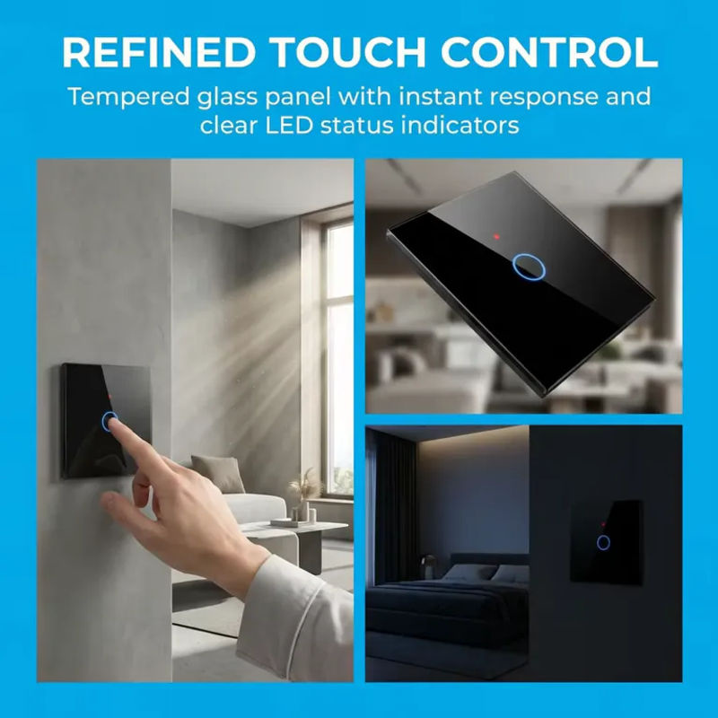 KADMOS Kabelloser RF Touch-Lichtschalter mit Glaspanel und 433MHz Fernbedienung für dein Zuhause oder Schlafzimmer - Bild 3