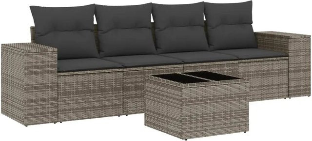 vidaXL 5-teilige Garten-Sofagarnitur aus Poly-Rattan mit Kissen in Grau - Bild 1