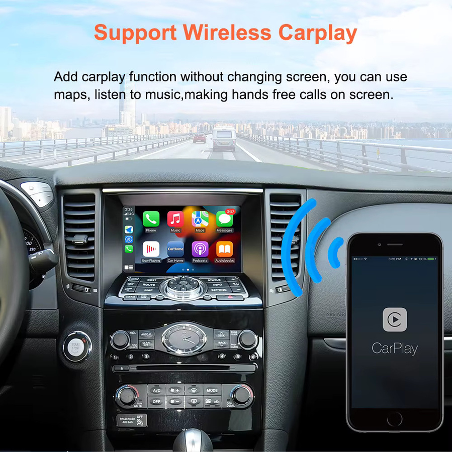Bonroad Wireless CarPlay und Android Auto Nachrüstsatz mit Mirror Link für Infiniti QX70 FX37 FX35 QX50 EX25 EX37 QX80 QX56 in Schwarz - Bild 4