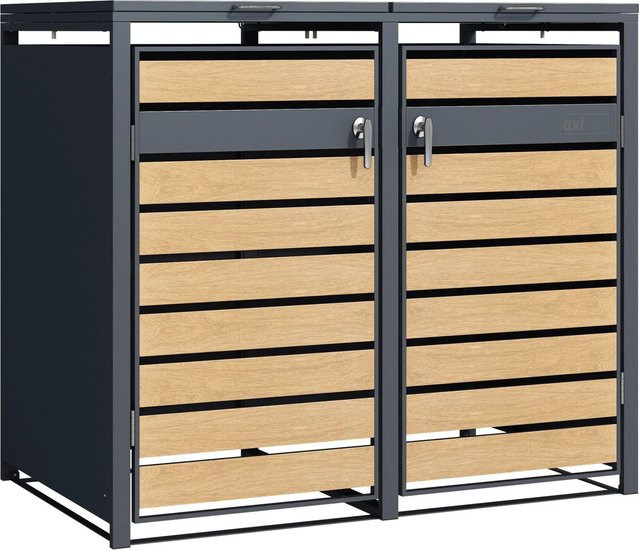 Axi Mülltonnenbox Lucas aus verzinktem Stahl für 2 x 240 Liter in Anthrazit und Holzoptik - Bild 1
