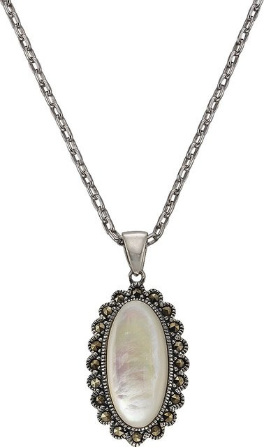 Zeeme Gemstones Halskette 925 Silber, weißes Perlmutt, Markasit, Damen, 45cm - Bild 1