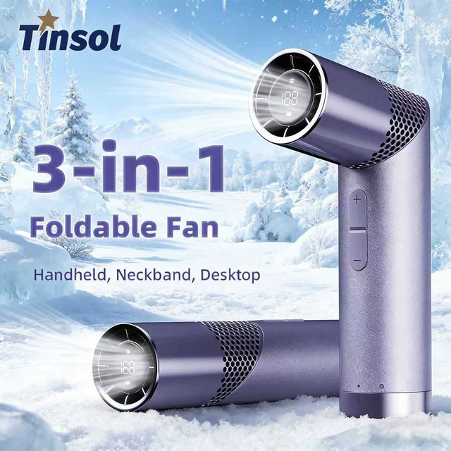 TINSOL Mini-Lippenstift-Ventilator mit LED-Anzeige und 199 Geschwindigkeitsstufen, USB-wiederaufladbar, 3000-mAh-Akku, Blau und Lila - Bild 1