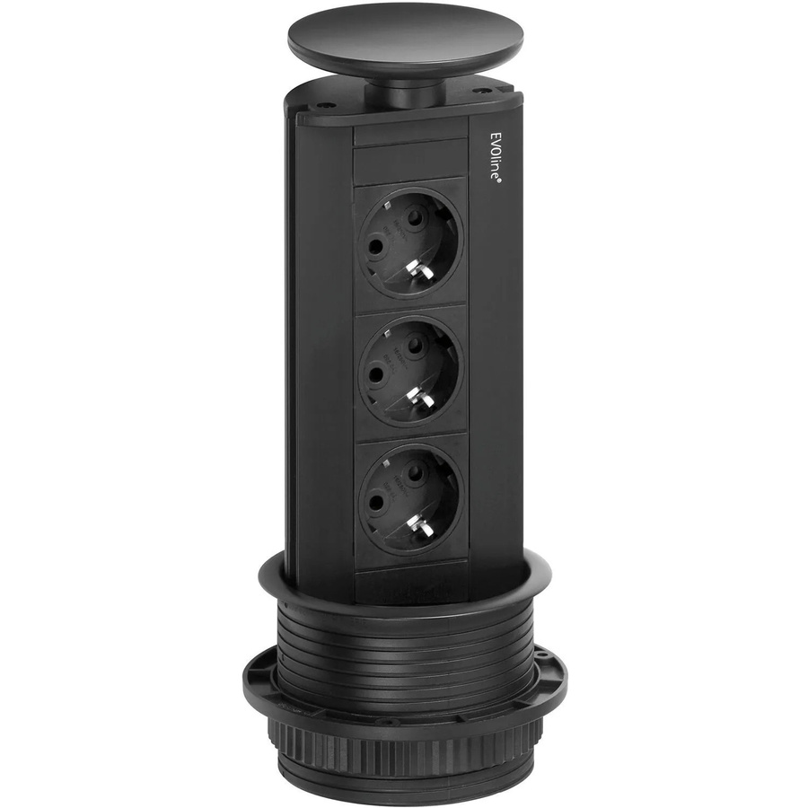 EVOline Port Steckdosenturm 3-Fach Schuko Versenkbare Steckdose mit Wippdeckel Schwarz - Bild 2