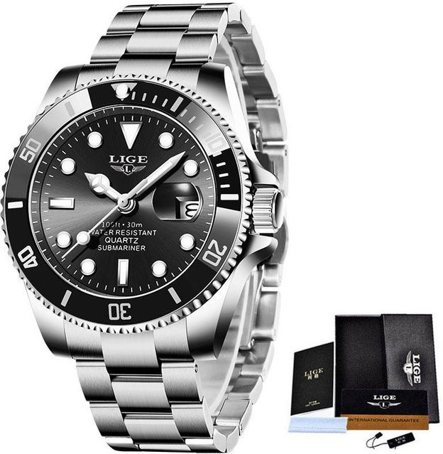 LIGE Armbanduhr, Quarz, Edelstahl, 42 mm, Herren, silber/schwarz, 30 ATM - Bild 1