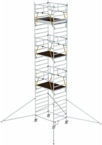 Munk Günzburger Rollgerüst SG aus Aluminium in Silber mit Ausleger und Doppel-Plattform, B/T: 135 x 180 cm, Plattformhöhe: 7,55 m - Bild 1