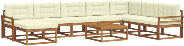 vidaXL Outdoor-Sofagarnitur aus Akazienholz in L-Form, 9-teiliges Set mit Kissen in Natur und Creme - Bild 1