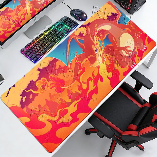 Potdemiel XXL Mauspad mit Japan Anime Design Glurak Motiv, Mehrfarbig - Bild 1