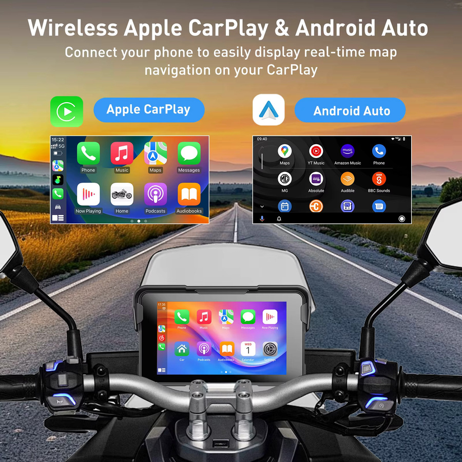ESSGOO 5-Zoll Motorrad GPS-Navigationssystem mit Carplay und Android Auto, IP67 wasserdicht, Bluetooth, USB und TF, Schwarz - Bild 5