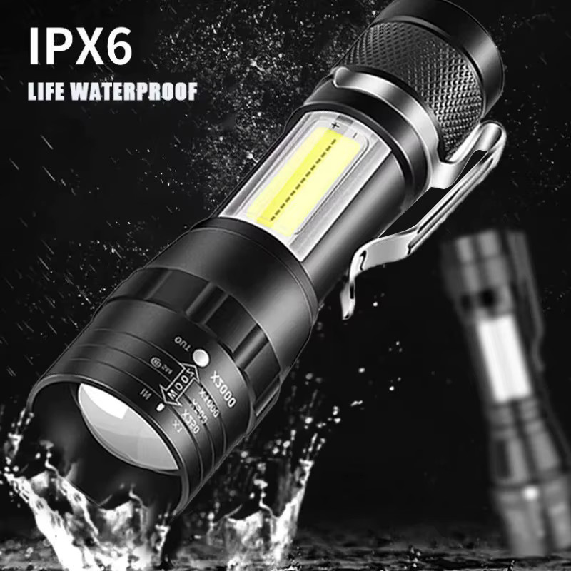 XIWANGFIRE Mini LED Taschenlampe T6, wiederaufladbare USB-Taschenlampe in Schwarz, wasserdicht und leistungsstark für Camping und Outdoor - Bild 2