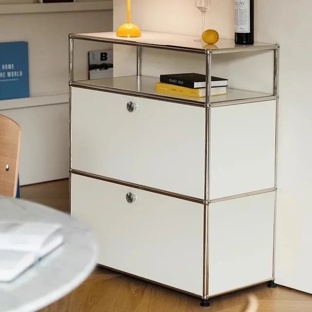 Modernes TV-Lowboard aus Edelstahl in Weiß für dein Wohnzimmer als vielseitiges Aufbewahrungsmöbel und Kommode - Bild 1