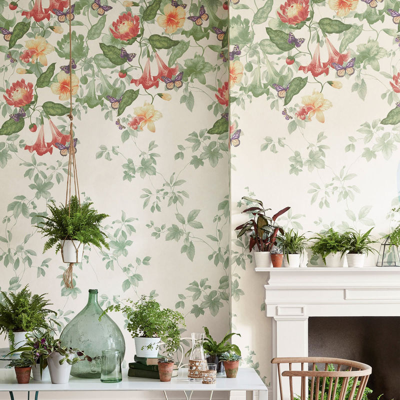 Little Greene Tapete Asterid Lantern Mural in Grün und Multicolour mit botanischem Floral-Design im Mid-Century-Stil - Bild 3