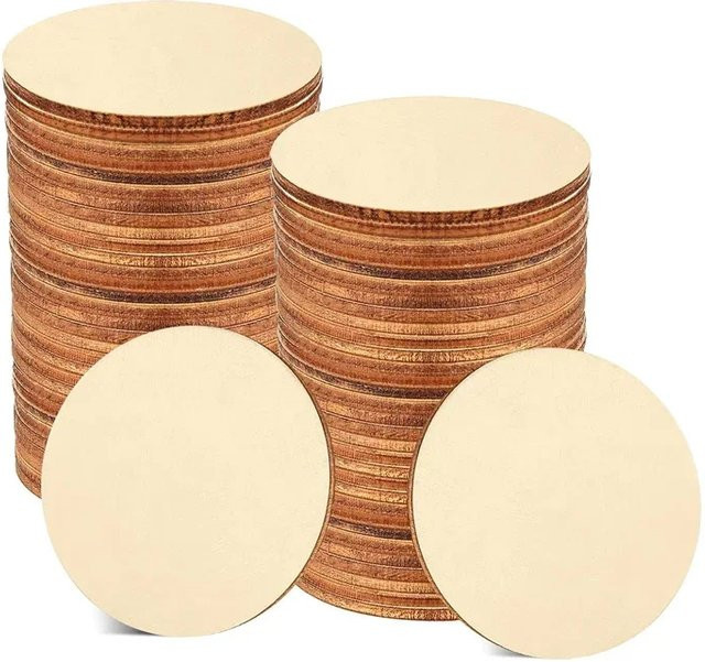50 Stück unlackierte runde Holzscheiben in Braun für DIY-Projekte und Bastelarbeiten, Durchmesser: 7 cm bis 12 cm - Bild 1