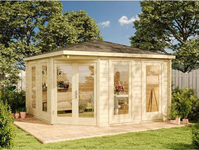 Alpholz Gartenhaus Maja ISO Spitzdach Naturbelassen mit Fenstern und Schlössern B/T: 425 x 425 cm - Bild 1