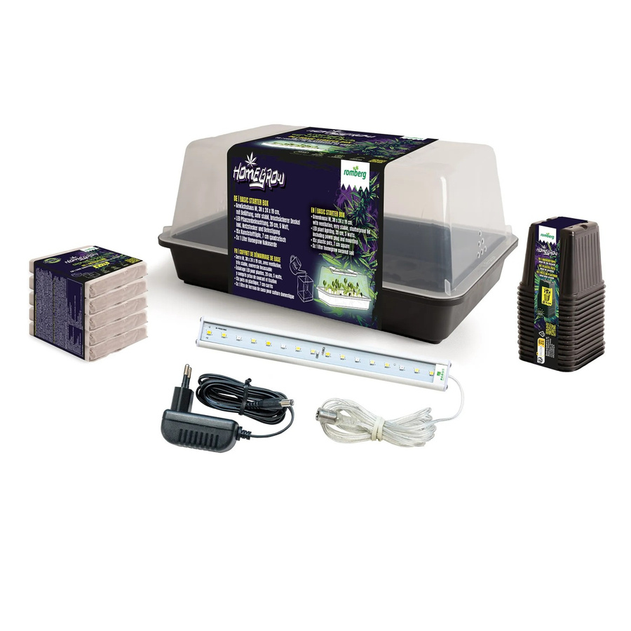 Romberg Zimmergewächshaus-Set Basic Starter Box in Schwarz mit LED Pflanzenbeleuchtung, 15 Kunststofftöpfen und 5 x 1 Liter komprimiertem Anzuchtsubstrat für dein Homegrowing - Bild 2