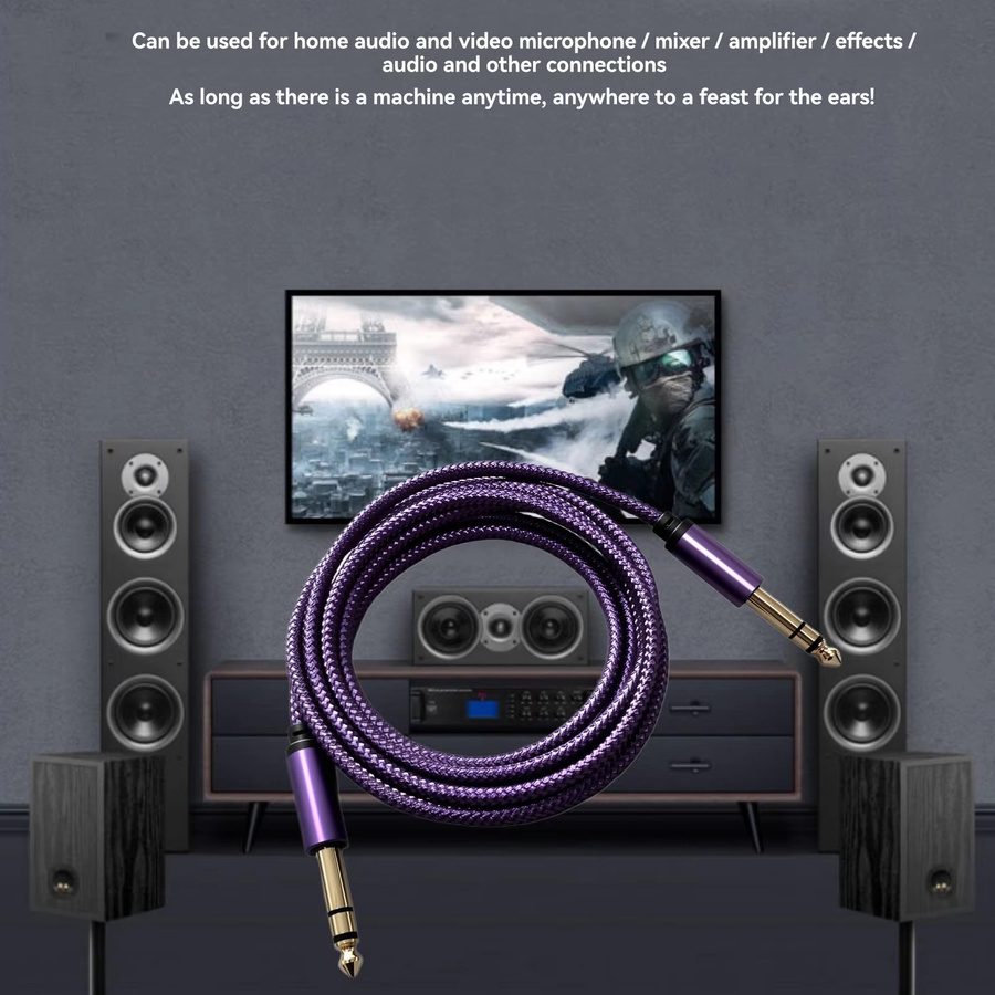 Stereo-Audio-Verbindungskabel mit 6,35mm TRS Winkelstecker in Lila für Bass, Keyboard, Mischpult und Verstärker - Bild 6