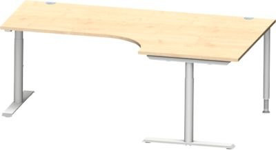 Schäfer Shop Genius Winkelschreibtisch MODENA FLEX 90 Grad mit T-Fuß-Rundrohr, Ansatz rechts, Ahorn/Weiß, Breite: 200 cm - Bild 1