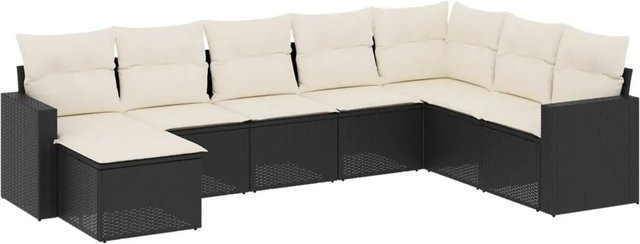 vidaXL 8-teilige Garten-Sofagarnitur in L-Form mit Kissen und Ottoman, Schwarz, Poly-Rattan mit Metallgestell - Bild 1