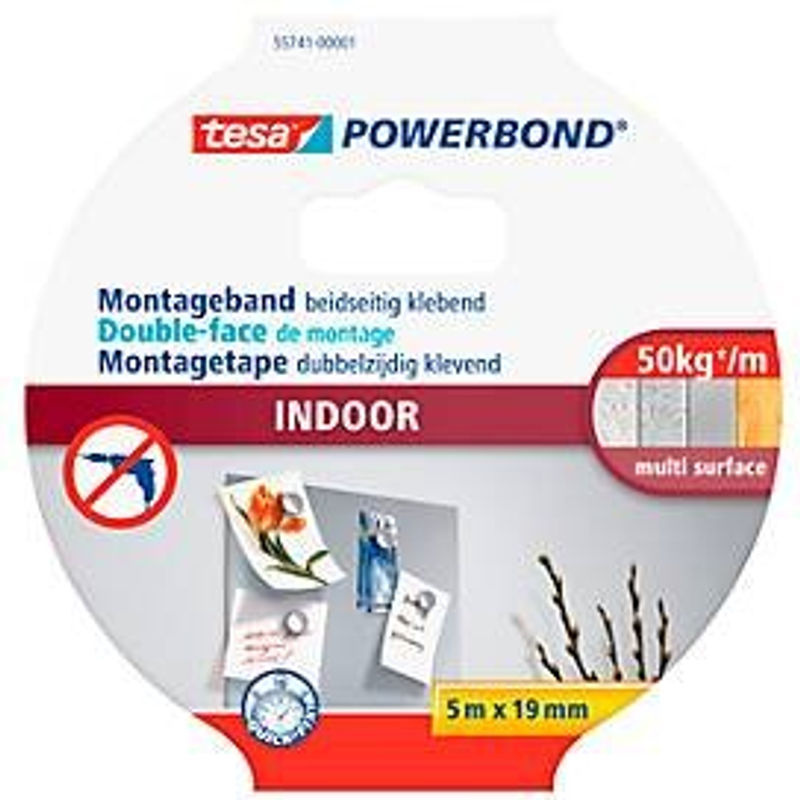 tesa Powerbond Indoor Montageband Orange und Weiß, Breite: 19 mm, Länge: 5 m - Bild 4