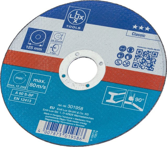 LUX-TOOLS Gewebe-Trennscheibe Classic für Metall Ø 125 mm, Stärke 1 mm, Mehrfarbig - Bild 1
